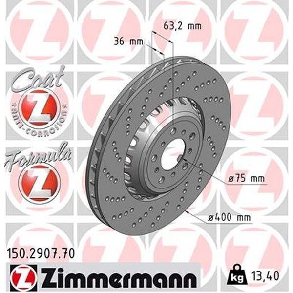 Zimmermann Brake Disc - Fusion Z/Coated, 150.2907.70 150.2907.70